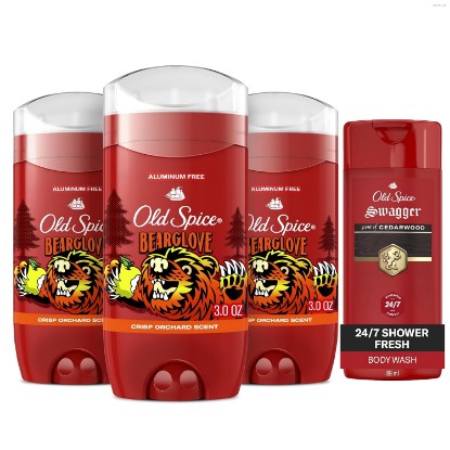 Picture of Old Spice Aluminum Free Deodorant for Men, 24/7 Odor Protection, 24/7 Freshness & Lasting Scent, Bearglove Scent, 3.0 oz with Travel Size Swagger Body Wash (Pack of 4)