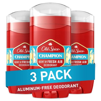 Picture of Old Spice Aluminum Free Deodorant for Men, 24/7 Odor Protection, 24/7 Freshness & Lasting Scent, Champion with Fresh Scent, 3.0 oz (Pack of 3)