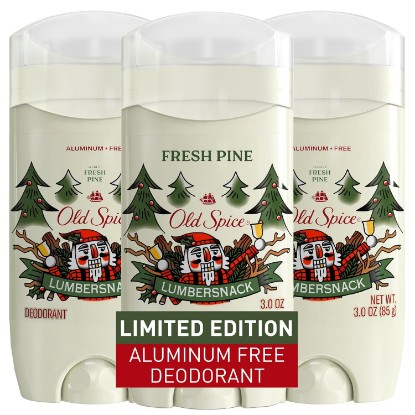 Picture of Old Spice Aluminum Free Deodorant for Men, Holidudes Limited Edition, 24/7 Holiday Freshness, Odor Protection, Stocking Stuffer, Lumbersnack with Fresh Pine Scent, 3.0 oz (Pack of 3)