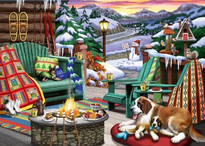 Picture of Ravensburger Après All Day - 500 Piece Large Format Jigsaw Puzzle - Beautiful Depiction of The Ideal Front Porch in Winter - Frameable - Premium Quality - Puzzles for Adults The Forest Stewardship Council