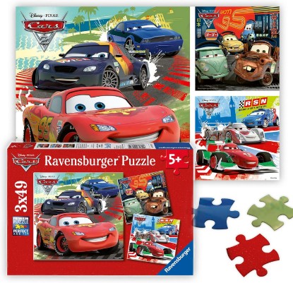 Picture of Ravensburger Disney Cars: Worldwide Racing Fun - 49 Piece Jigsaw Puzzle 3 Pack Set - Lightning McQueen and More - Larger Pieces - Premium Quality - Ideal Gift - Screen-Free Fun - Children Age 5+ The Forest Stewardship Council