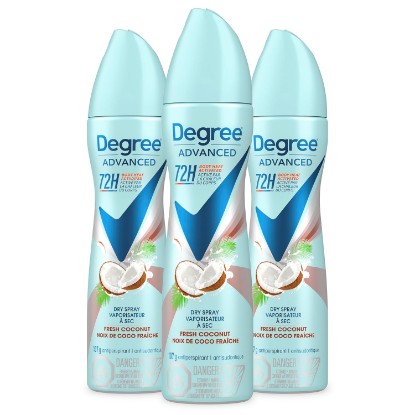 Picture of Degree Advanced Antiperspirant Deodorant Dry Spray Coconut & Hibiscus 3 count 72-Hour Sweat and Odor Protection Deodorant Spray With MotionSense Technology 3.8 oz