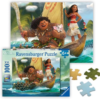 Picture of Ravensburger Disney Moana & Maui - 100 Piece Jigsaw Puzzle - Favorite Scene from The Moana Movie - Stunning, Bright Colors - Premium Quality - Ideal Gift - Screen-Free Fun - Children Age 6+ The Forest Stewardship Council