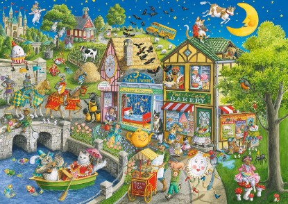Picture of Ravensburger Mother Gooseville 1000Piece Jigsaw Puzzle | Premium Linen-Structured Paper | Enchanting Nursery Rhyme Scenes by Ingrid Slyder | Eco-Conscious Construction The Forest Stewardship Council