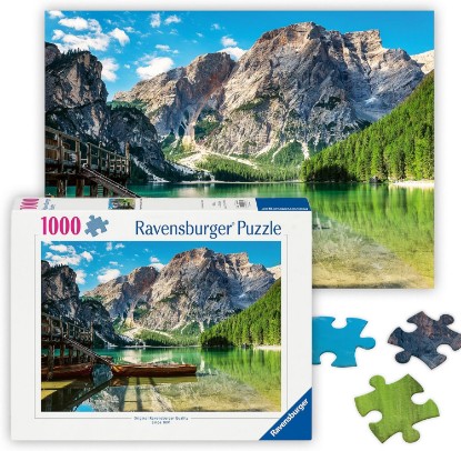 Picture of Ravensburger Pragser Wildsee, Italy - 1000 Piece Jigsaw Puzzle - Stunning, Peaceful Lake with Rustic Boats - Majestic Mountains & Lush Forest - Ideal Gift - Frameable Art - Puzzles for Adults The Forest Stewardship Council