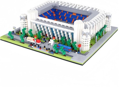 Picture of Madrid Style Soccer Stadium Model Micro Mini Diamond Block Kit | Iconic blue seating & white facade, relaxing hands-on flow, trophy-worthy desk display, gift for soccer fans.