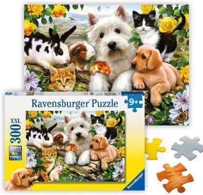 Picture of Ravensburger Happy Animal Buddies - 300 Piece Jigsaw Puzzle - Exciting, Colorful Scene - Puppies, Kittens, Rabbits, and More - Premium Quality - Ideal Gift - Screen-Free Fun - Children Age 9+ The Forest Stewardship Council