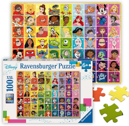 Picture of Ravensburger Disney Color Palette - 100 Piece Jigsaw Puzzle - Exciting, Colorful Grid of Disney and Pixar Favorites - Mickey & More - Premium Quality - Ideal Gift - Screen-Free Fun - Children Age 6+ The Forest Stewardship Council