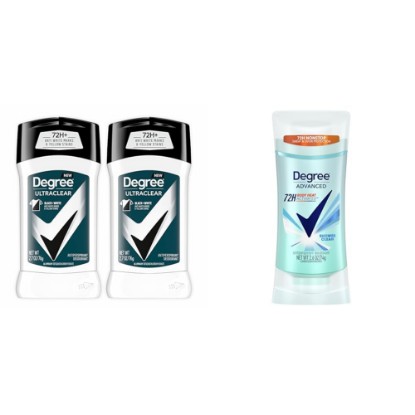 Picture of Degree Men and Women Antiperspirant Deodorant Bundle with 72-Hour Sweat & Odor Protection, MotionSense and Body Heat Activated Technologies, Black+White 2 Count 2.7 oz and Shower Clean 2.6 oz