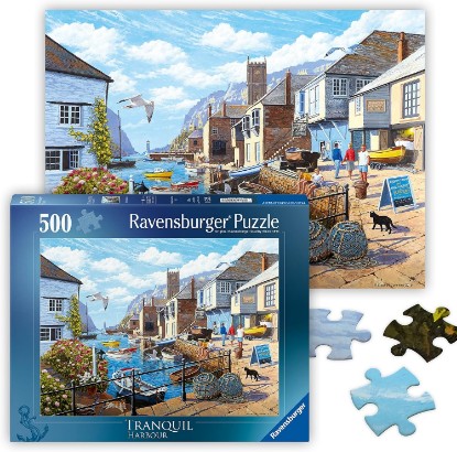 Picture of Ravensburger Tranquil Harbour - 500 Piece Jigsaw Puzzle - Stunning, Vivid Imagery of a Summer Coastal Harbor - Inspiring Scene - Ideal Gift - Frameable Art - Screen-Free Fun - Puzzles for Adults The Forest Stewardship Council