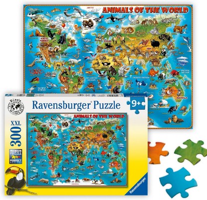 Picture of Ravensburger Animals of The World - 300 Piece Jigsaw Puzzle - XXL Pieces for Easier Assembly - Exciting, Colorful Animal Map - Premium Quality - Ideal Gift - Screen-Free Fun - Children Age 9+ The Forest Stewardship Council