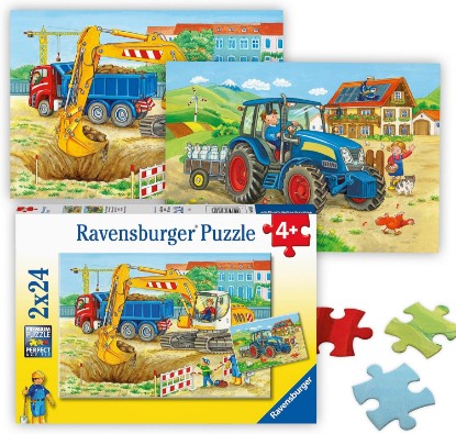 Picture of Ravensburger Farm and Construction Site - 24 Piece Jigsaw Puzzle 2 Pack - Bold & Colorful Construction Site, and Work on The Farm - Premium Quality - Ideal Gift - Screen-Free Fun - Children Age 4+ The Forest Stewardship Council