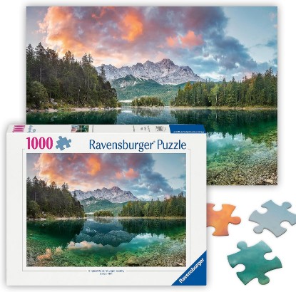 Picture of Ravensburger Eibsee Lake, Germany - 1000 Piece Jigsaw Puzzle - Stunning, Peaceful Lake at Sunrise - Majestic Mountains & Lush Forest - Ideal Gift - Frameable Art - Puzzles for Adults The Forest Stewardship Council