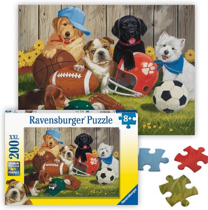 Picture of Ravensburger Let's Play Ball - 200 Piece Jigsaw Puzzle - Exciting, Colorful Imagery of Childhood Favorites - Ball Sports and Dogs - Premium Quality - Ideal Gift - Screen-Free Fun - Children Ages 8+ The Forest Stewardship Council