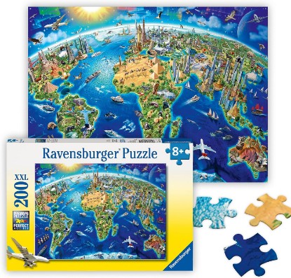 Picture of Ravensburger World Landmarks Map - 200 Piece Jigsaw Puzzle - Stunning Imagery of Amazing Landmarks of The World - Vibrant Colors - Premium Quality - Ideal Gift - Screen-Free Fun - Children Ages 8+ The Forest Stewardship Council
