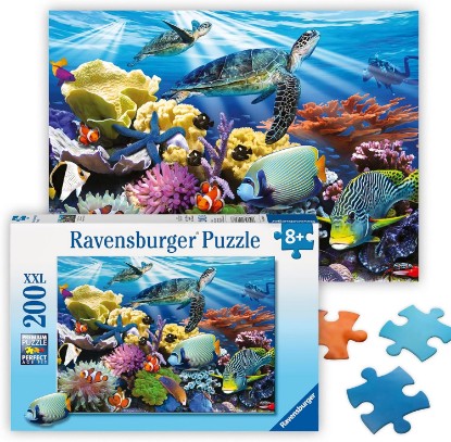 Picture of Ravensburger Ocean Turtles - 200 Piece Jigsaw Puzzle - Stunning, Bold Ocean Scene - Bright Image of Turtles, Coral & Sea Creatures - Premium Quality - Ideal Gift - Screen-Free Fun - Children Ages 8+ The Forest Stewardship Council