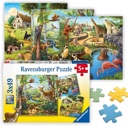 Picture of Ravensburger Forest, Zoo & Farm Animals - 49 Piece Jigsaw Puzzle 3 Pack Set - Vibrant Colors - Deer, Horses & More - Larger Pieces - Premium Quality - Ideal Gift - Screen-Free Fun - Children Age 5+ The Forest Stewardship Council