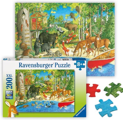 Picture of Ravensburger Woodland Friends - 200 Piece Jigsaw Puzzle - Exciting Imagery of Quaint Animals Swimming and Romping in The Forest - Premium Quality - Ideal Gift - Screen-Free Fun - Children Ages 8+ The Forest Stewardship Council