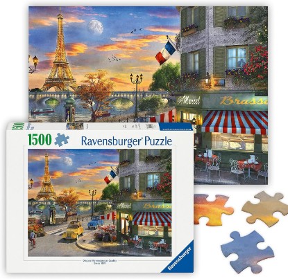 Picture of Ravensburger Romantic City of Paris - 1500 Piece Jigsaw Puzzle - Featuring a Quaint, Old-time City Street and the Eiffel Tower - Frameable - Premium Quality - Puzzles for Adults | 1500 piece puzzle, exclusive to Amazon, adult puzzle, gift for men and women The Forest Stewardship Council