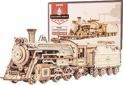 Picture of ROKR 3D Wooden Puzzle for Adults-Mechanical Train Model Kits-Brain Teaser Puzzles-Vehicle Building Kits-Unique Gift for Teens on Birthday/Christmas Day(1:80 Scale)(MC501-Prime Steam Express)