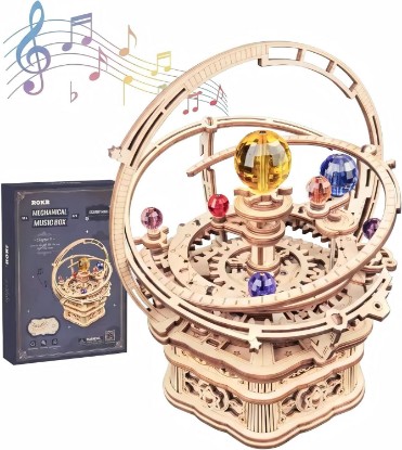 Picture of ROKR 3D Wooden Puzzles for Adults Mechanical Music Box-Starry Night, DIY Rotating Music Box Model Building Kits for Teens, DIY Crafts/Hobbies/Gifts Desk Decor for Boys Ages 14+ (Starry Night)
