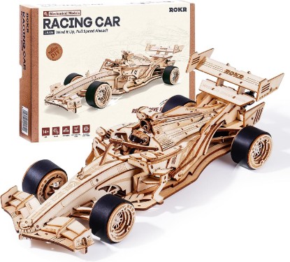 Picture of ROKR 3D Wooden Puzzle 1:18 Scale Formula Racing Cars, Wind up Toys Model Car Kits for Adults to Build, Ideal Hobby Gift for Boys and Men Desk Decor Display