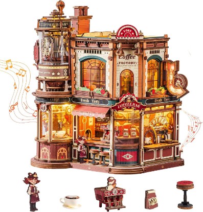 Picture of ROKR Coffee Factory Music Box, 3D Puzzle with LED Nightlight for Adults
