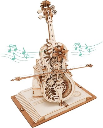 Picture of ROKR 3D Puzzles for Adults 1:5 Scale Cello Model Kit with Base 199pcs Wooden Music Box Building Kit Desk Gift for Men Women Hobby for Adults