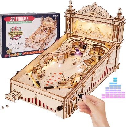 Picture of ROKR Miniature Pinball Machine-3D Wooden Puzzles for Adults-DIY Wood Model Kits for Adults-Toy Gifts for Ages 14 and Up
