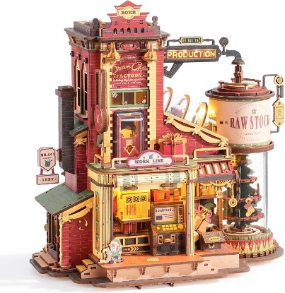 Picture of ROKR 3D Puzzle for Adults Christmas Dream Gift Factory Wooden Model Kit Luminous Factory DIY Dollhouse Kit Building with Music, Lights and 5 Elves for Adults