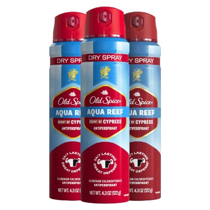 Picture of Old Spice Men's Antiperspirant & Deodorant Invisible Dry Spray Aqua Reef, 24/7 Odor Protection, 4.30oz (Pack of 3)