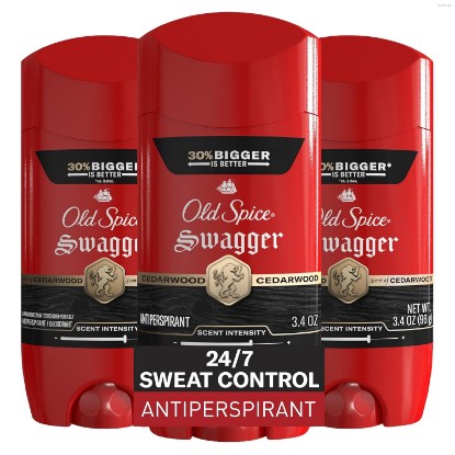 Picture of Old Spice Antiperspirant Deodorant for Men, 24/7 Sweat & Odor Protection, 24/7 Lasting Freshness, Invisible Solid, Swagger with Cedarwood Scent, 3.4 oz (Pack of 3)