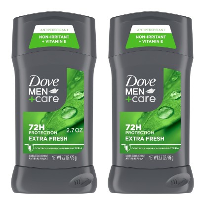 Picture of Dove Men+Care Extra Fresh Men's Antiperspirant Deodorant Stick Extra Fresh Twin pack With 72-hour sweat & odor protection with 1/4 Moisturizing Cream & Long-lasting Citrus Scent 2.7 oz | 72-hour sweat & odor protection. With 1/4 Moisturizing Cream & Long-lasting Citrus Scent