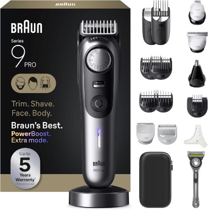 Picture of Braun All-in-One Series 9 PRO Men's Electric Beard Trimmer, Hair Clipper, Shaver & Razor for Face, Hair & Body, AIO 9570 with Gillette Labs Razor, Cordless