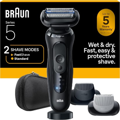 Picture of Braun Series 5 Electric Shaver for Men, Wet & Dry Foil Razor, Precision Trimmer Attachment, Body Groomer Attachment, Charging Stand, Travel Case, Black 5155cs