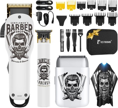 Picture of BESTBOMG Hair Clippers for Men, Clipper, Trimmer & Shaver Set, BS-Y4T9 | Professional Hair Clippers for Men, Barber Grooming Kit, Zero-Gapped T-Blade & LED Display, Gifts for Men, White