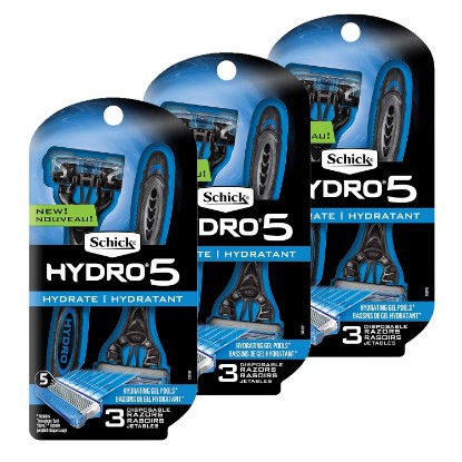 Picture of Schick Hydro Sensitive 5-Blade Disposable Razors for Men, 9 ct | 5-blade mens razors for sensitive skin, Lubrication strip with aloe and vitamin E, Anti-clog cartridge technology