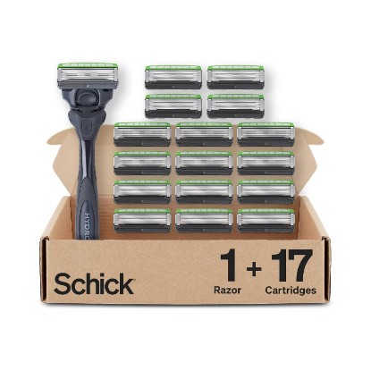Picture of Schick Hydro Sensitive 5-Blade Razors for Men, 1 Handle & 17 Refills | 5-blade mens razors for shaving, 7 hydrating gel pools, Protective guards for sensitive skin, Flip-back precision edging tool