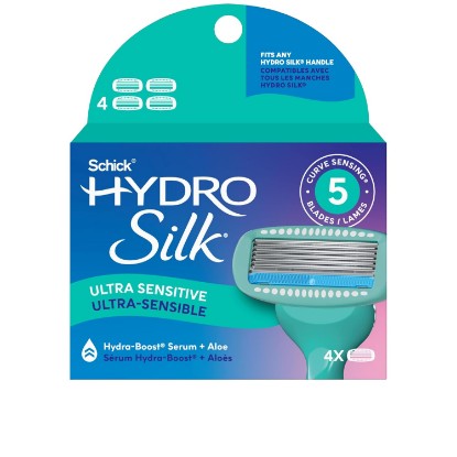 Picture of Schick Hydro Silk Sensitive 5-Blade Womens Razor Refills, 4 ct | Water-activated moisturizing serum, With aloe, Skin guards reduce irritation, Smooth glide, follows curves