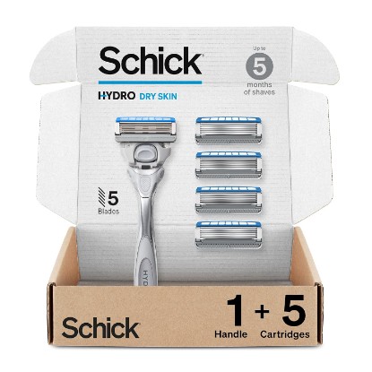 Picture of Schick Hydro Advanced Hydration 5-Blade Razors for Men, 1 Handle, 5 Refills | 5-blade mens razors for shaving, 7 gel pools for 2-hour moisture, Protective skin guards, Flip-back precision edging tool