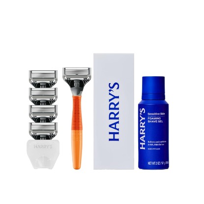 Picture of Harry's Original Shaving Kit for Men - Razor Handle, 5 Refills, Shave Gel | Includes Travel Blade Cover - TSA Approved Travel Essentials - German Engineered - Ember