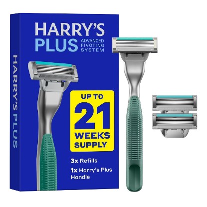 Picture of Harry's Plus Razor Shaving Kit for Men - Premium Handle, 3 Blade Cartridges | Advanced Pivoting System - Moss