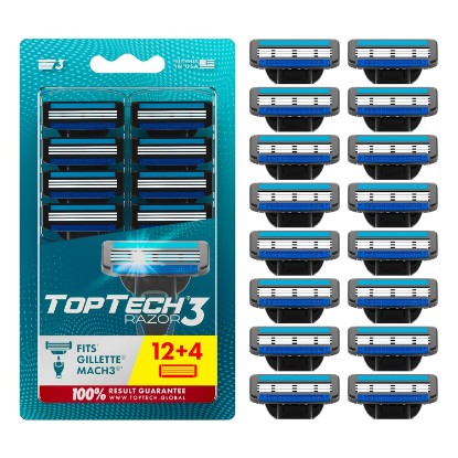 Picture of Razor 3 for Men - Replaceable Cartridges for Manual Shaving Razor - 3-Blade Technology Refills - Fits Gillette Mach3 - Soft Shave Sharp Blades - Cost-effective Refill (12 refills)