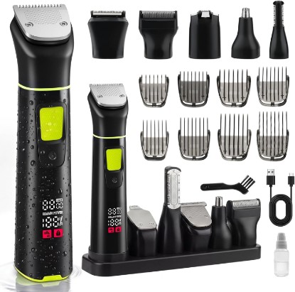 Picture of Bomxin Manscape Body & Beard Trimmer for Men,All-in 1 Grooming Kit | Professional Manscape Trimmer,Multifunctional Mens Grooming Kit,Wet/Dry,No Nick,IPX6 Waterproof,Charges Via Type-C Dock