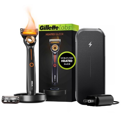 Picture of Gillette Heated Razor for Men, Deluxe Travel Shave Kit by GilletteLabs, 1 Handle, 2 Blade Refills, Charging Dock, Case