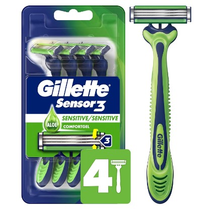 Picture of Gillette Sensor3 Sensitive Men's Disposable Razor, 4 Razors