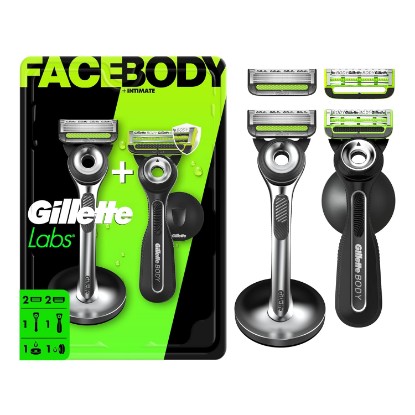 Picture of Gillette Labs Razor Duo Pack for Men, 1 Face Razor, 1 Body + Intimate Razor, 4 Razor Blade Refills (2 Face, 2 Body)