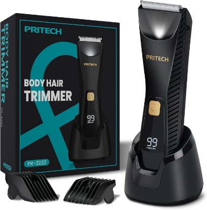 Picture of PRITECH Manscape Body Hair Trimmer - Waterproof Pubic Hair Ball Trimmer, Ceramic Blade Shavers Electric Razors for Men with USB-C Charging, Wet/Dry Use, Nick-Free Mens Grooming Kits, Gifts for Men