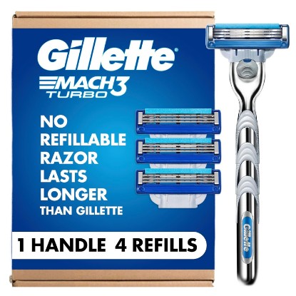 Picture of Gillette Mach3 Turbo Razors for Men, 1 Handle, 4 Blade Refills
