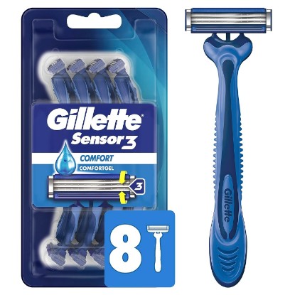 Picture of Gillette Sensor3 Comfort Disposable Razors for Men, 8 Count, Lubrastrip Glides Easily Over Your Skin